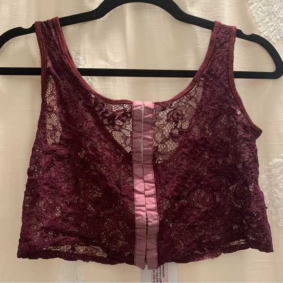LF Millau Maroon Lace Sheer Crop Tank NWT - Picture 1 of 9